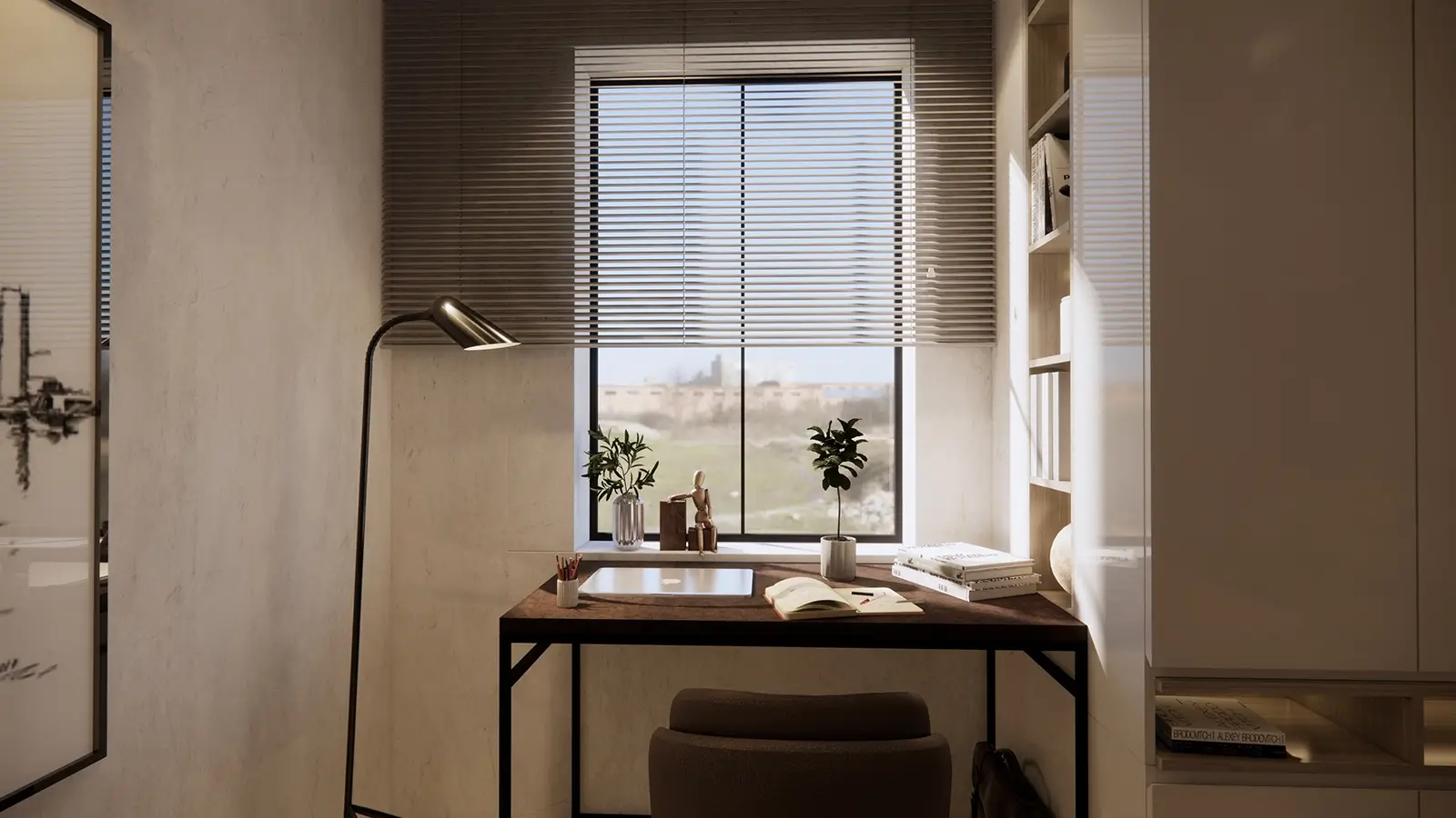 Corner desk setup in home also being used as a study table